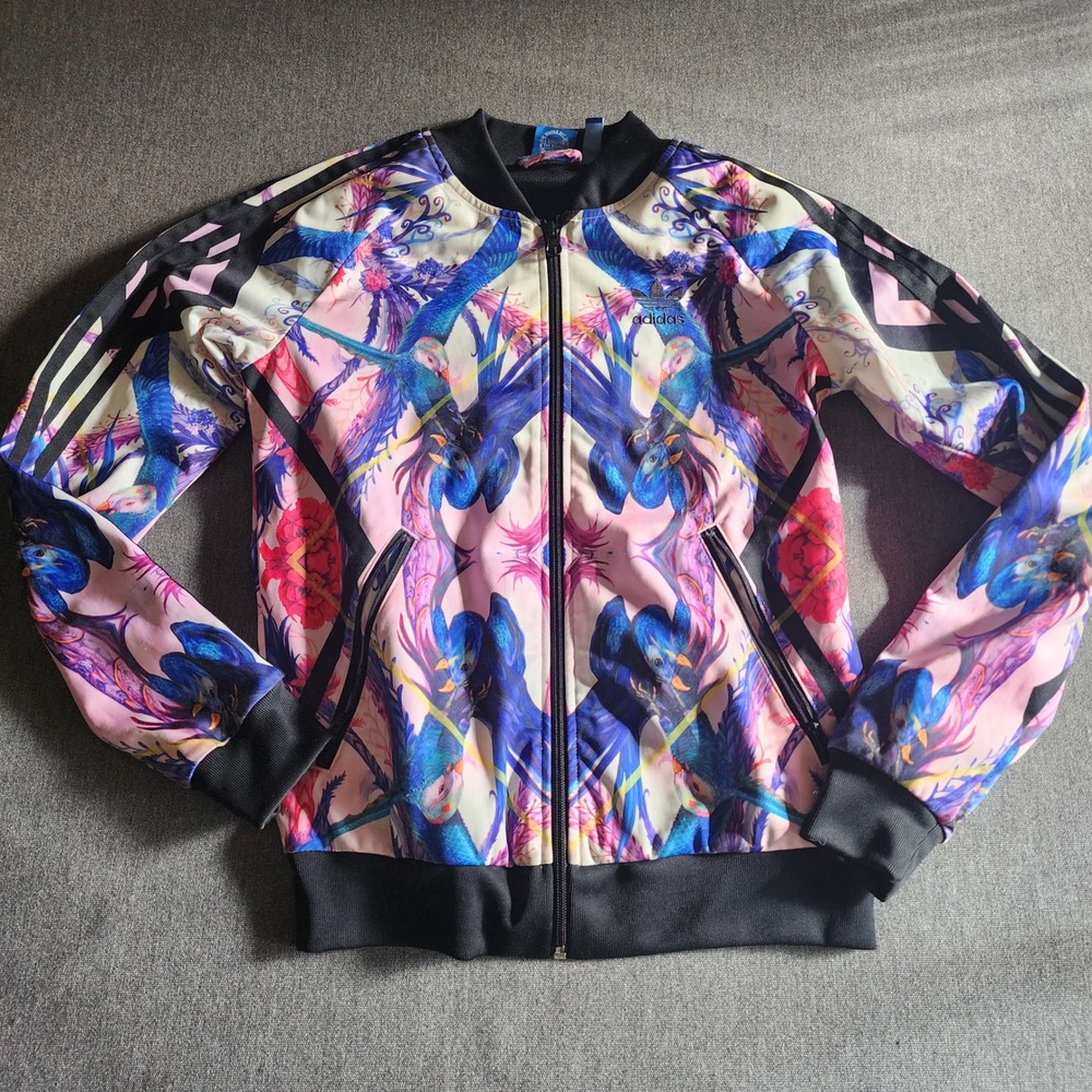 Adidas Originals Women Tropical Bird Floral Track Jacket XS Pink Blue Multicolor